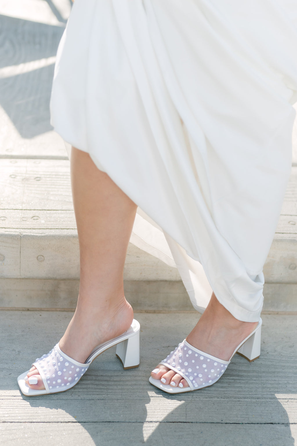 Reagan Mesh Pearl Block Heels