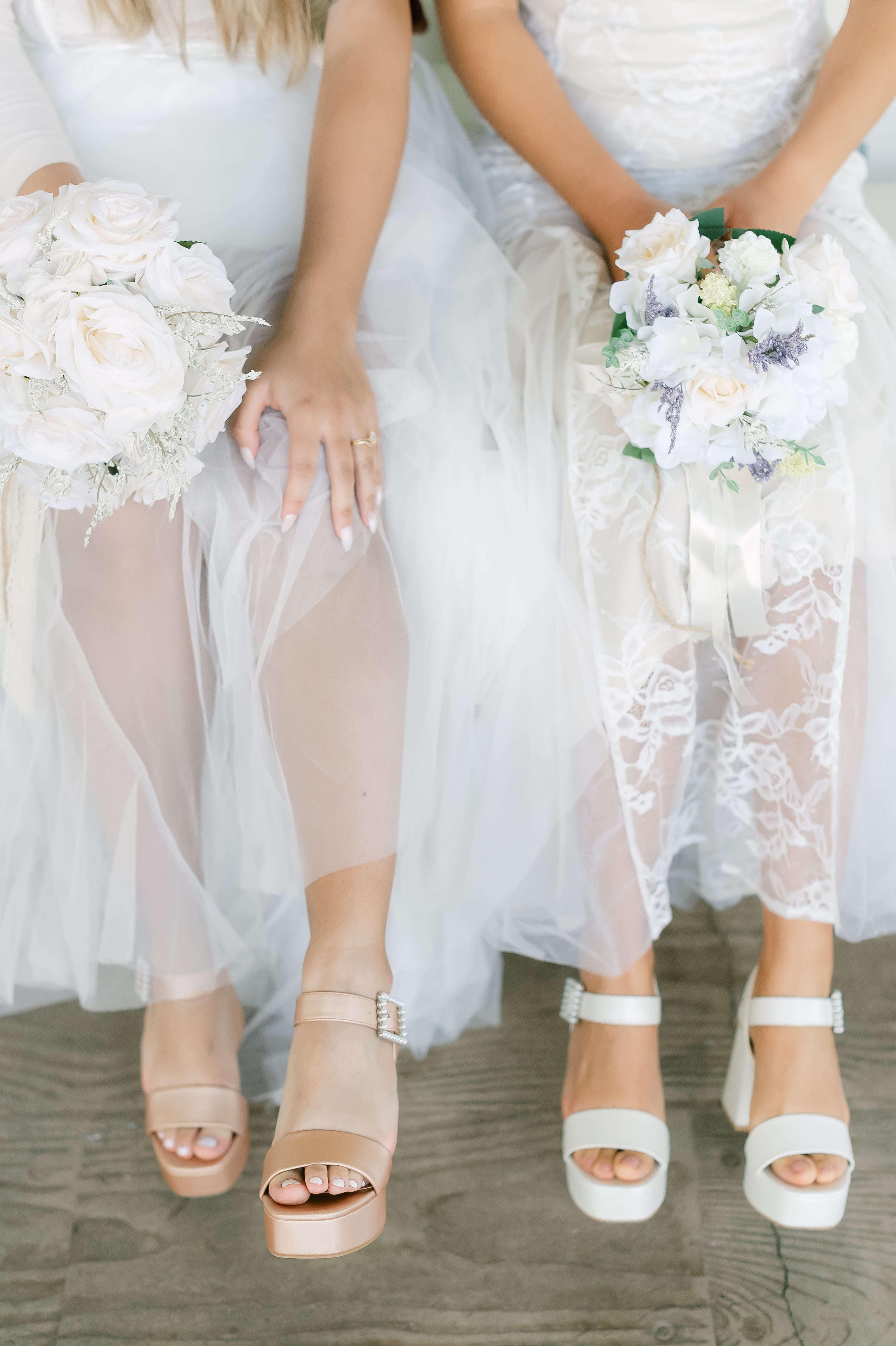 Macey Satin Block Platform Heels with Pearls