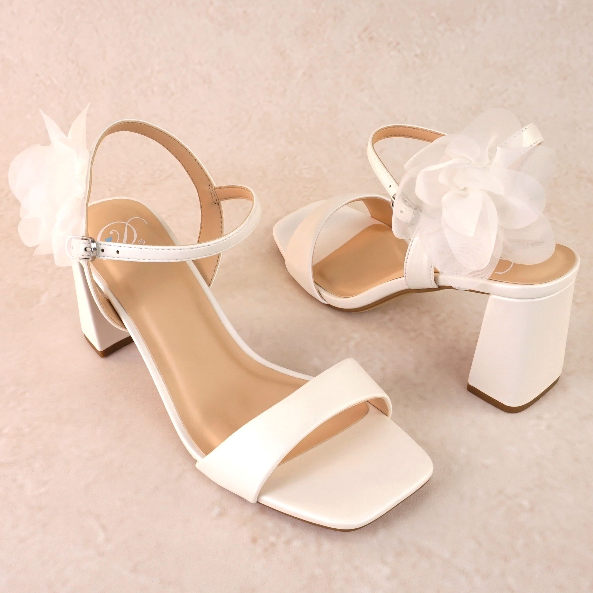 Lissie Satin Block Heels with Tulle Flower