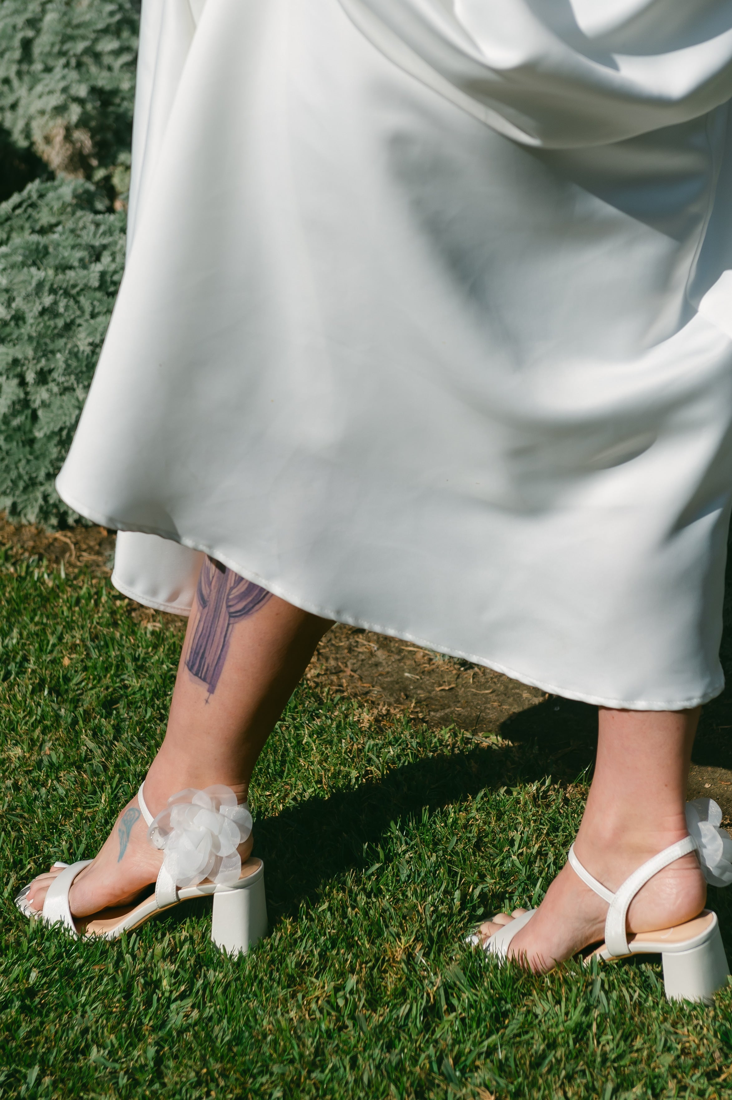 Lissie Satin Block Heels with Tulle Flower
