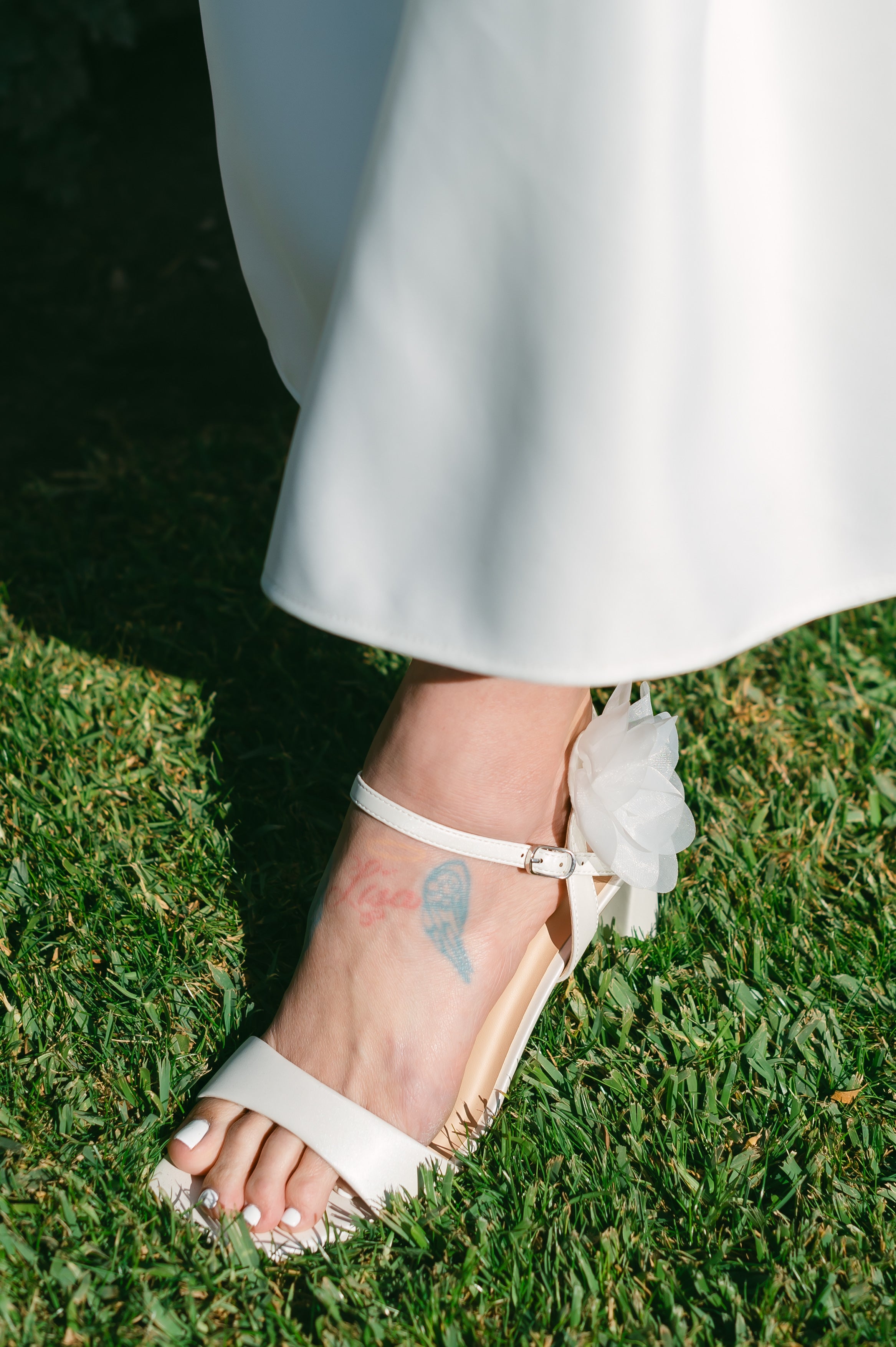 Lissie Satin Block Heels with Tulle Flower
