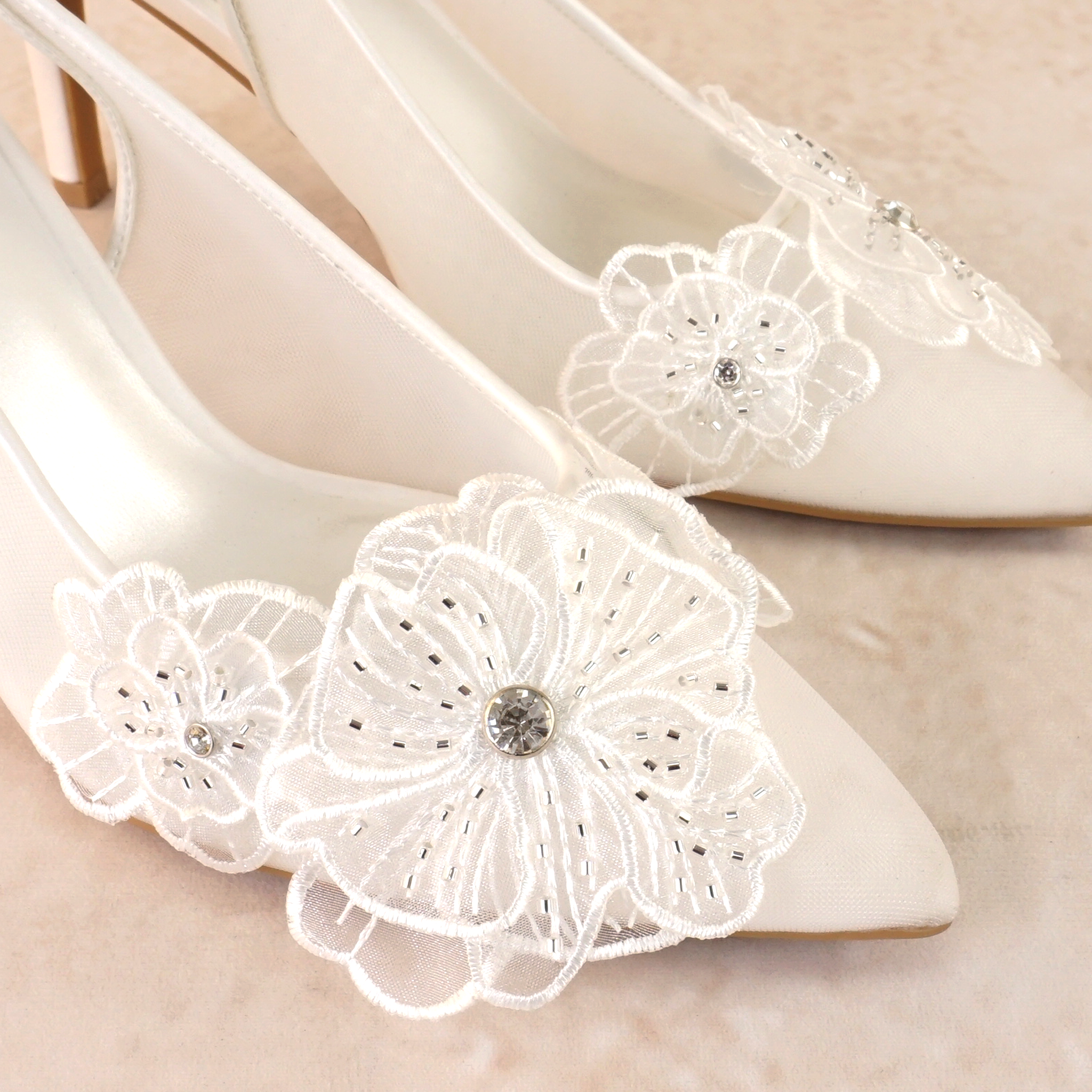 Minta White Lace Flower Stiletto Heels