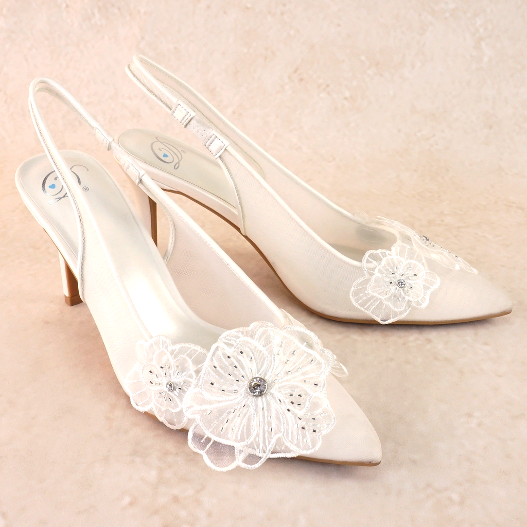 Minta White Lace Flower Stiletto Heels