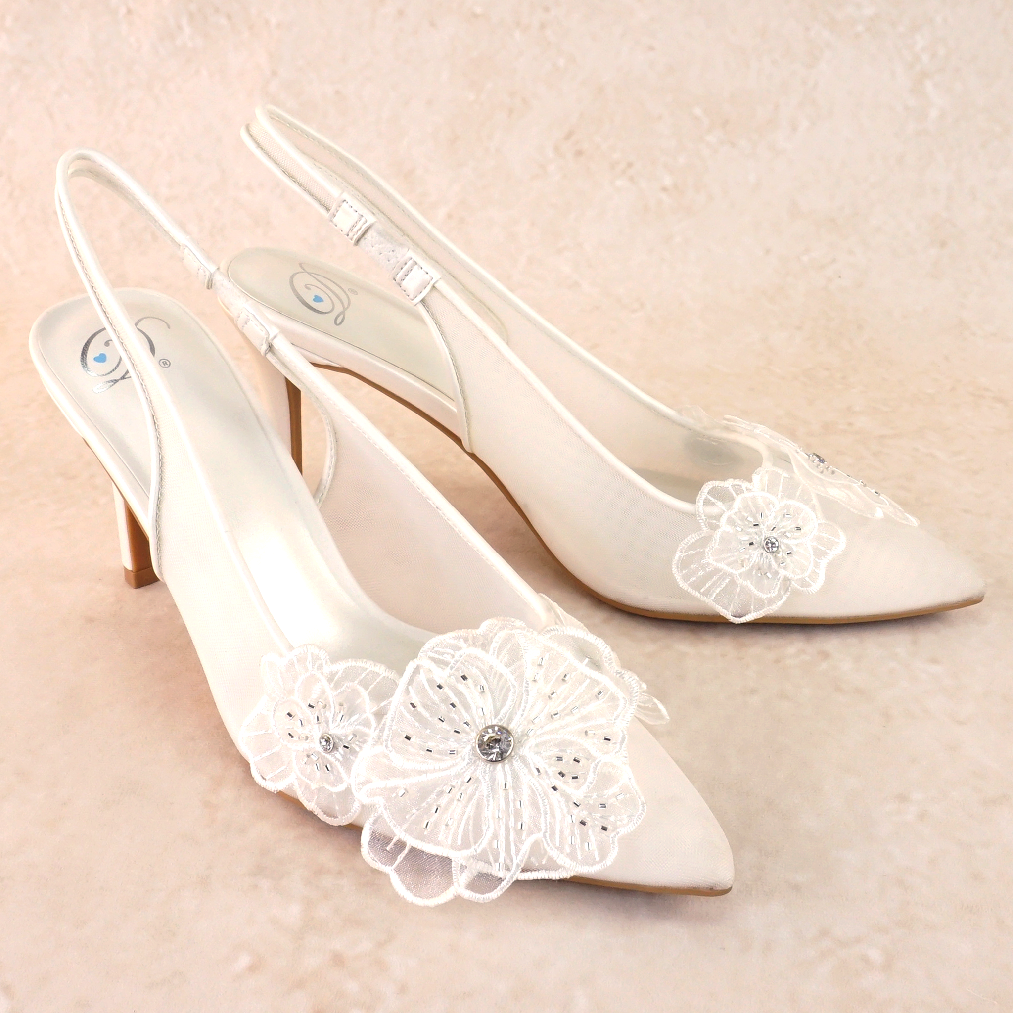 Minta White Lace Flower Stiletto Heels