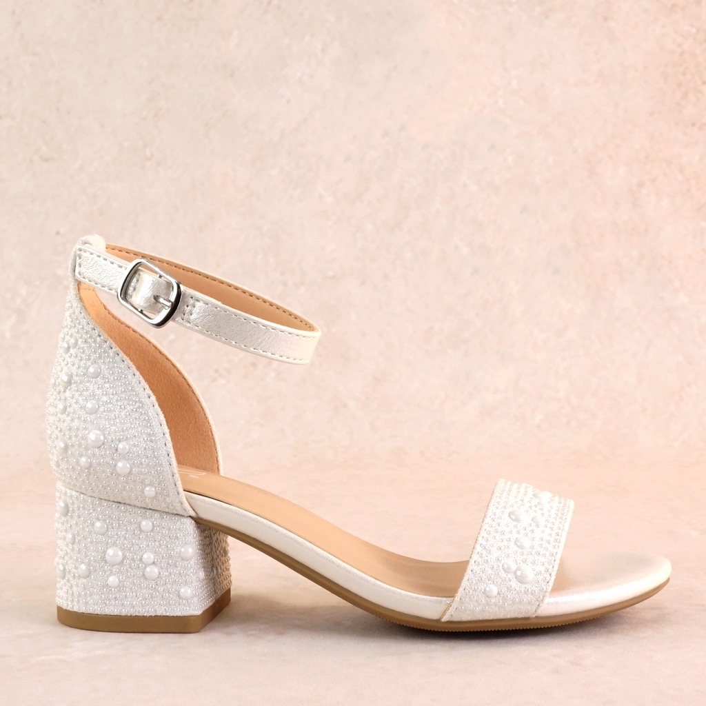 Pond White Pearl Block Heels (kids)