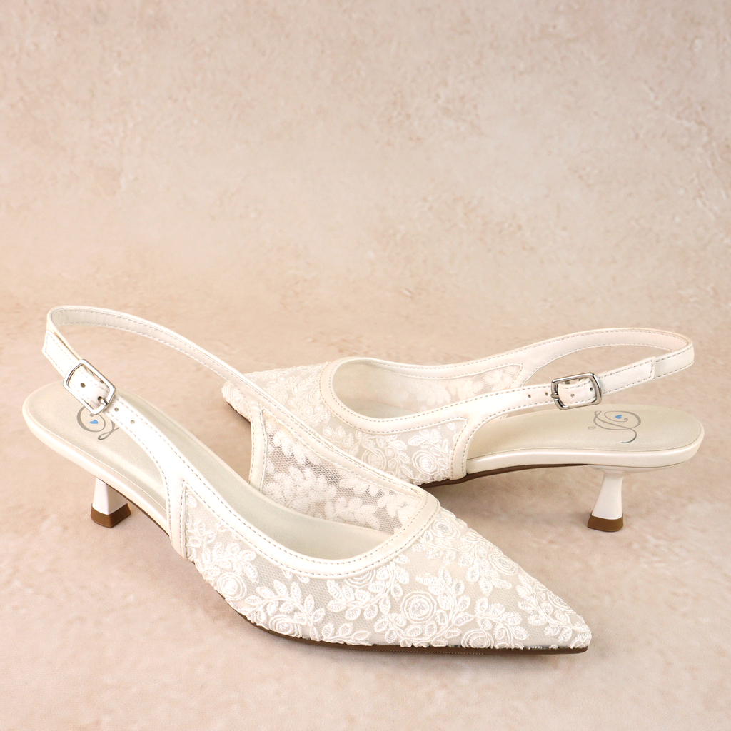 Status White Lace Kitten Heels
