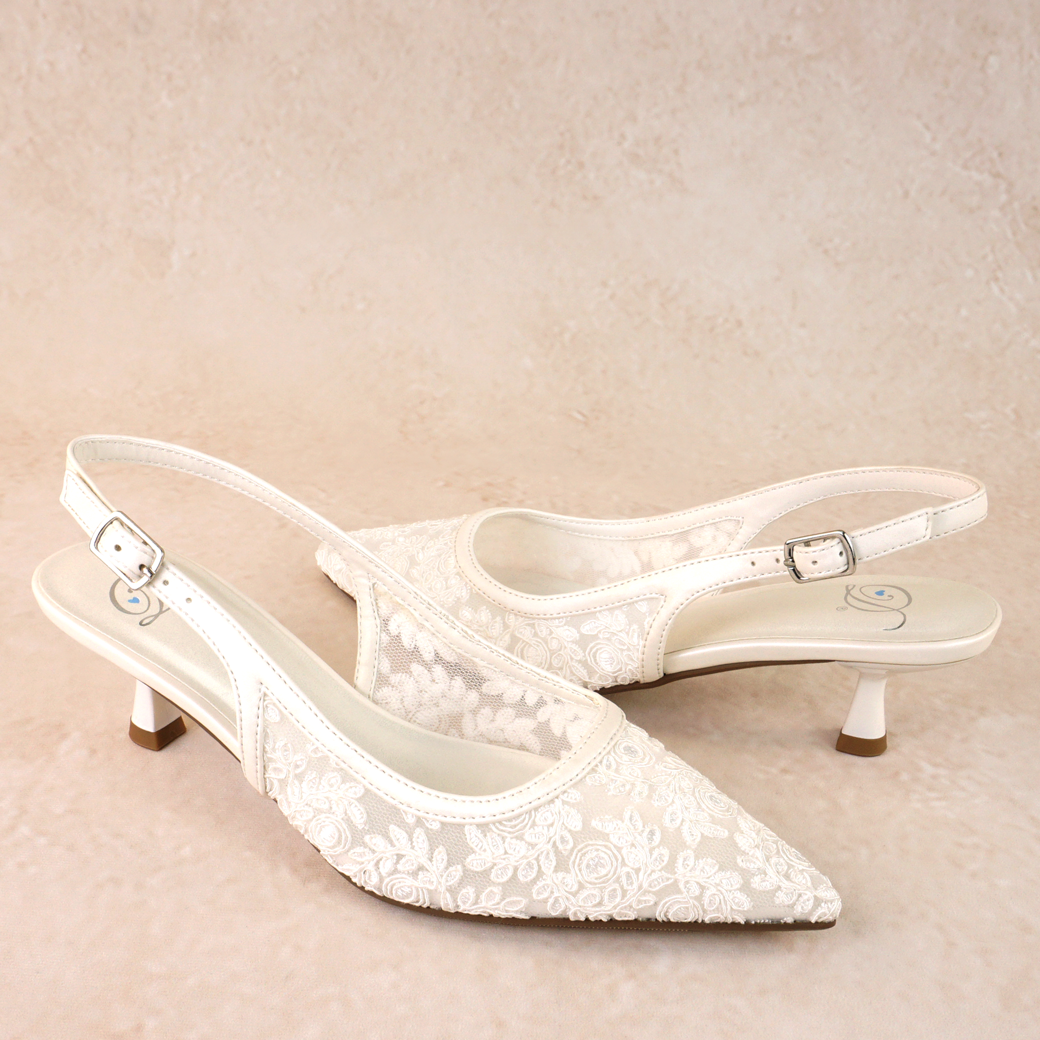 Status White Lace Kitten Heels