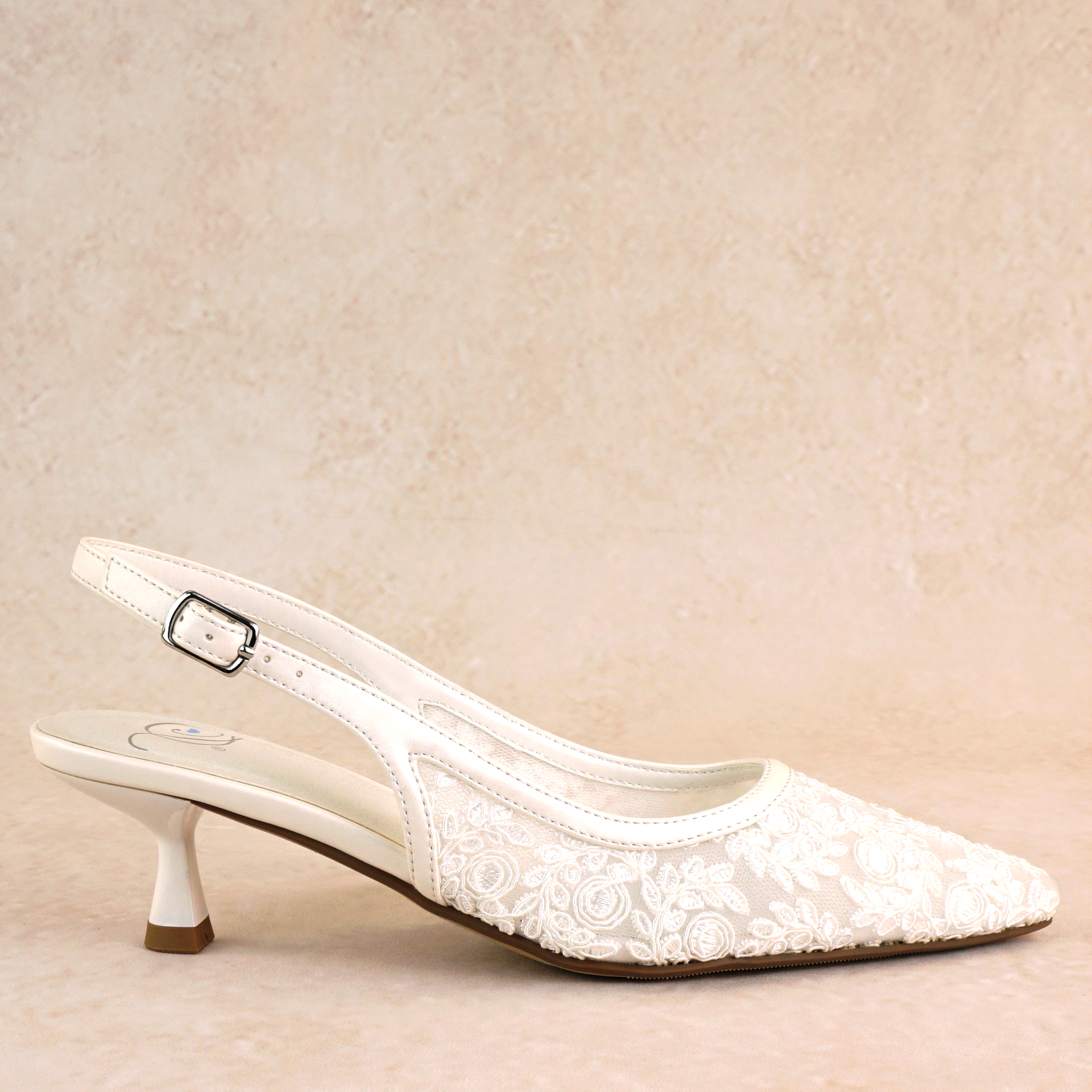 Status White Lace Kitten Heels