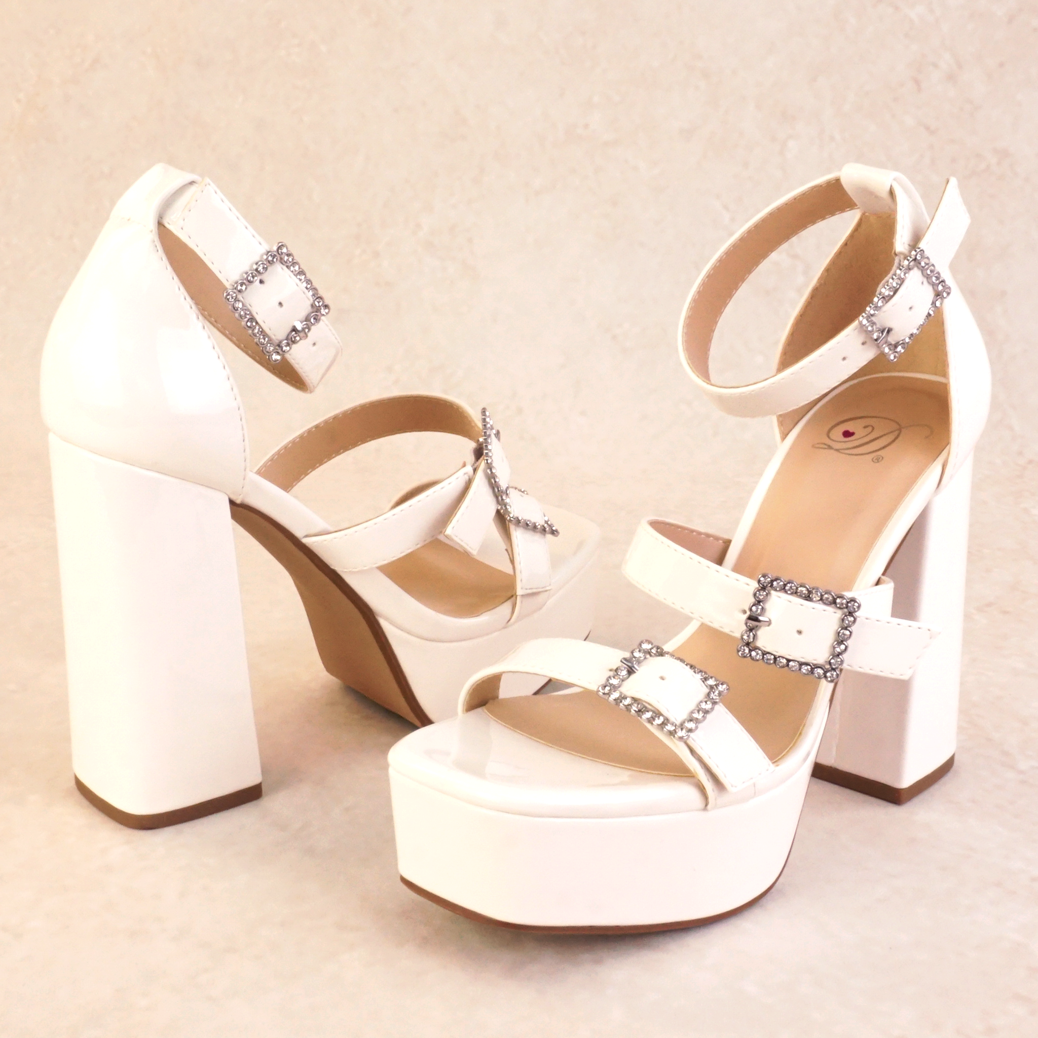 Kebab Platform Block Heels with Rhinestone Buckles