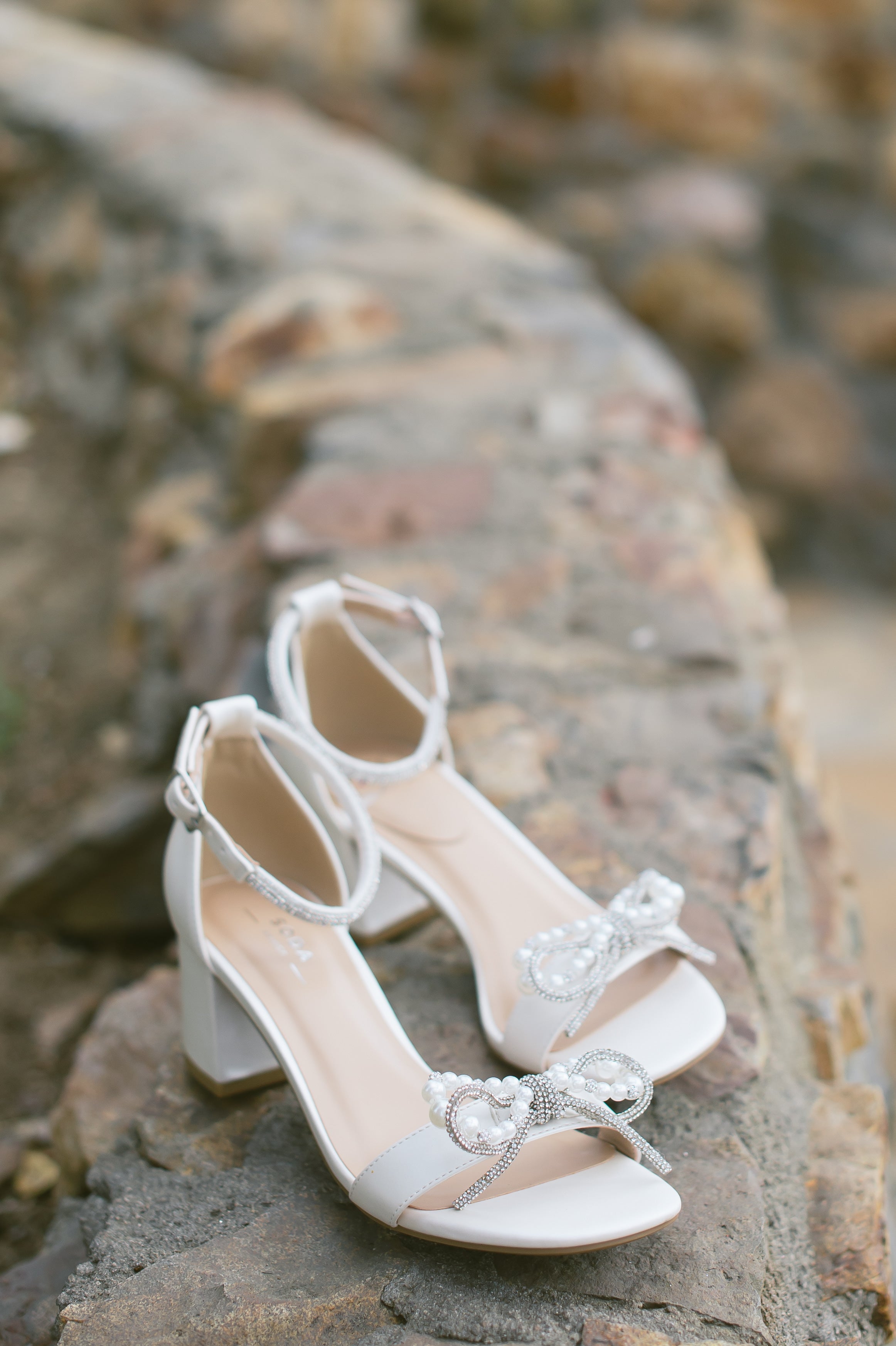 Sun Pearl and Rhinestone Detailed Block Heels