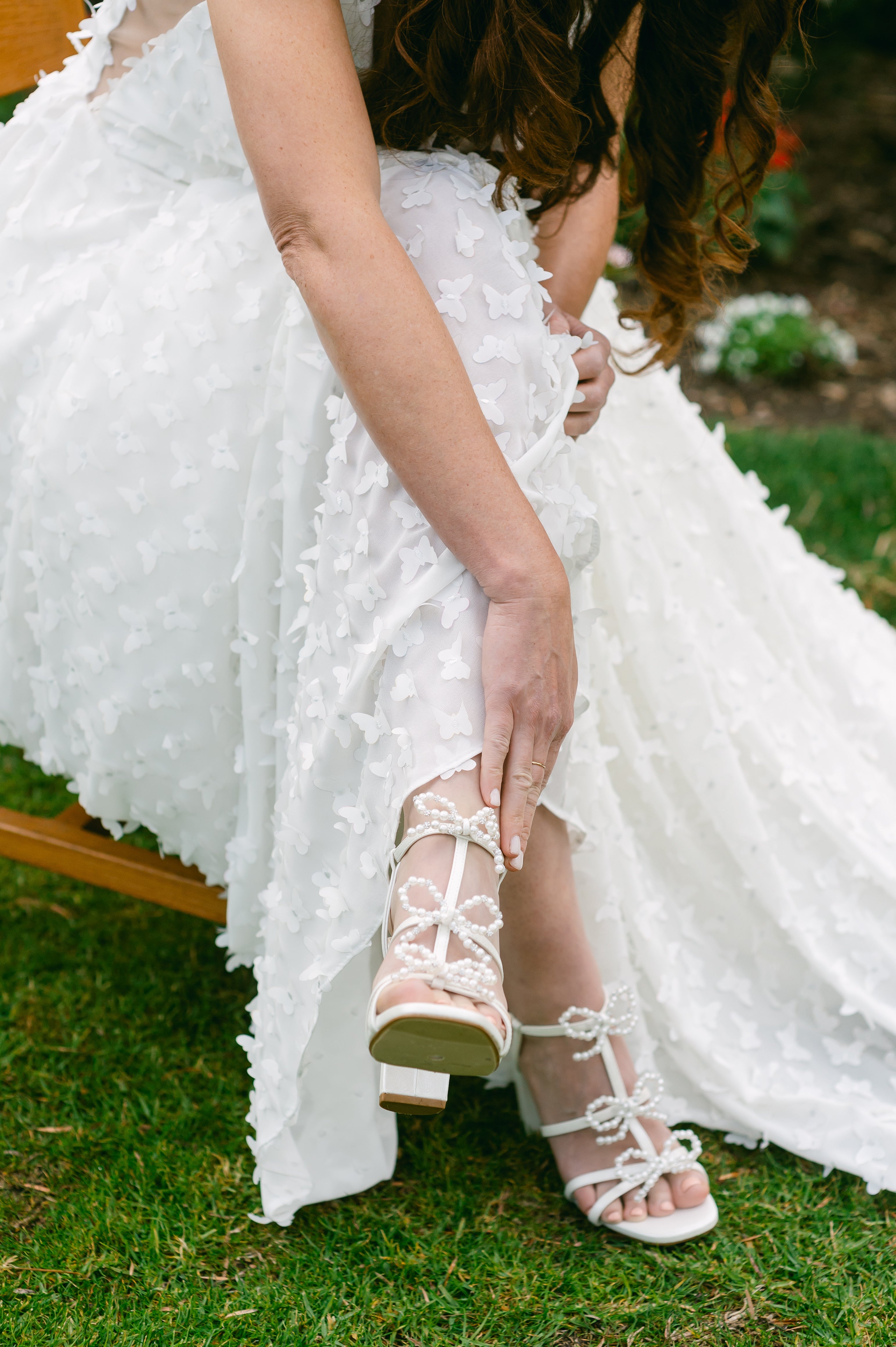Bonny High Block Heels with Pearl and Rhinestone Bows