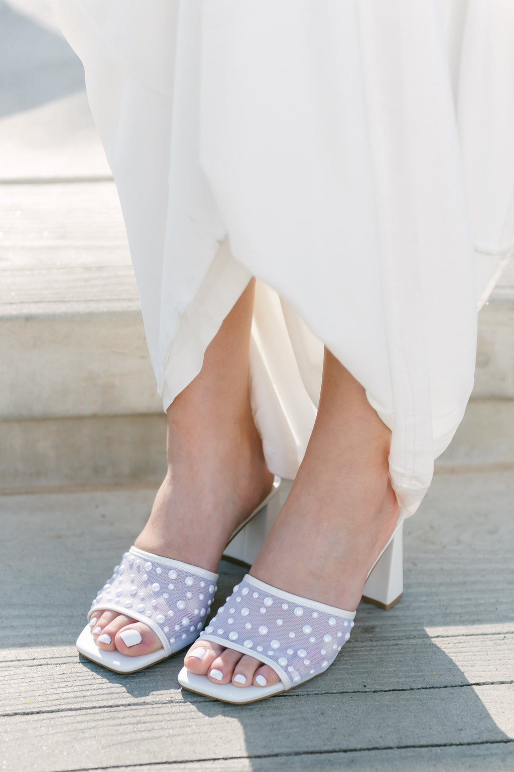 Reagan Mesh Pearl Block Heels