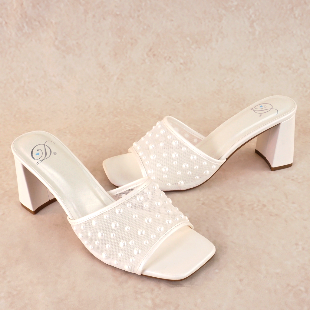 Reagan Mesh Pearl Block Heels
