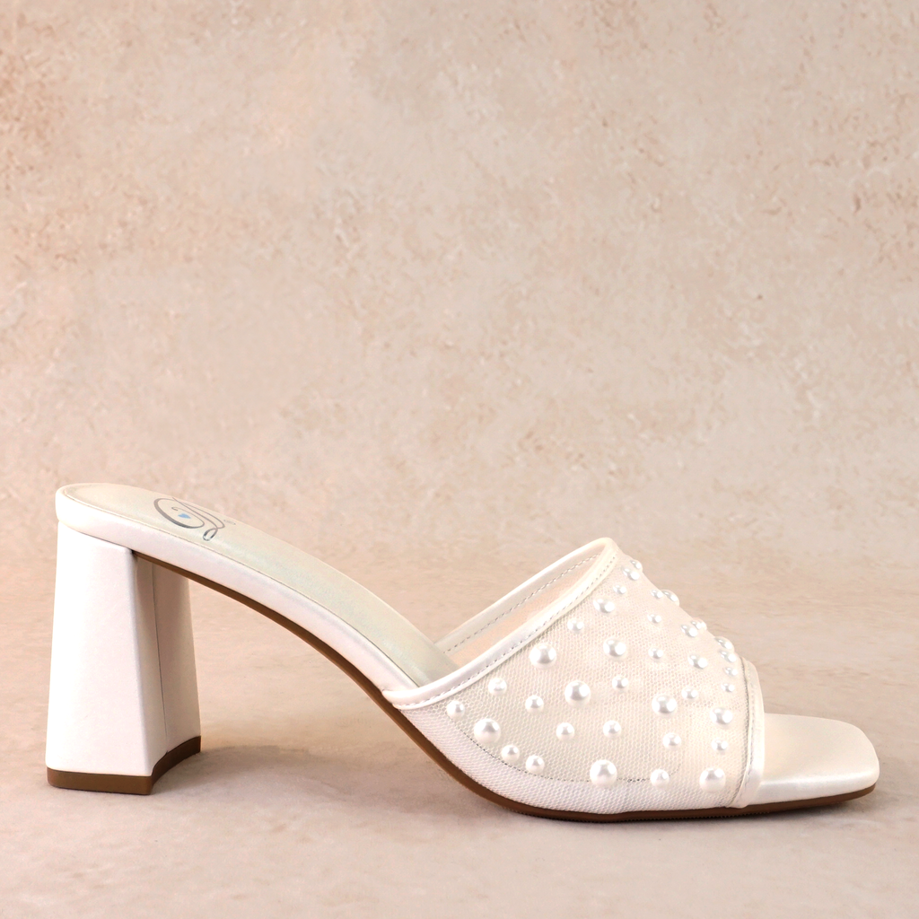 Reagan Mesh Pearl Block Heels