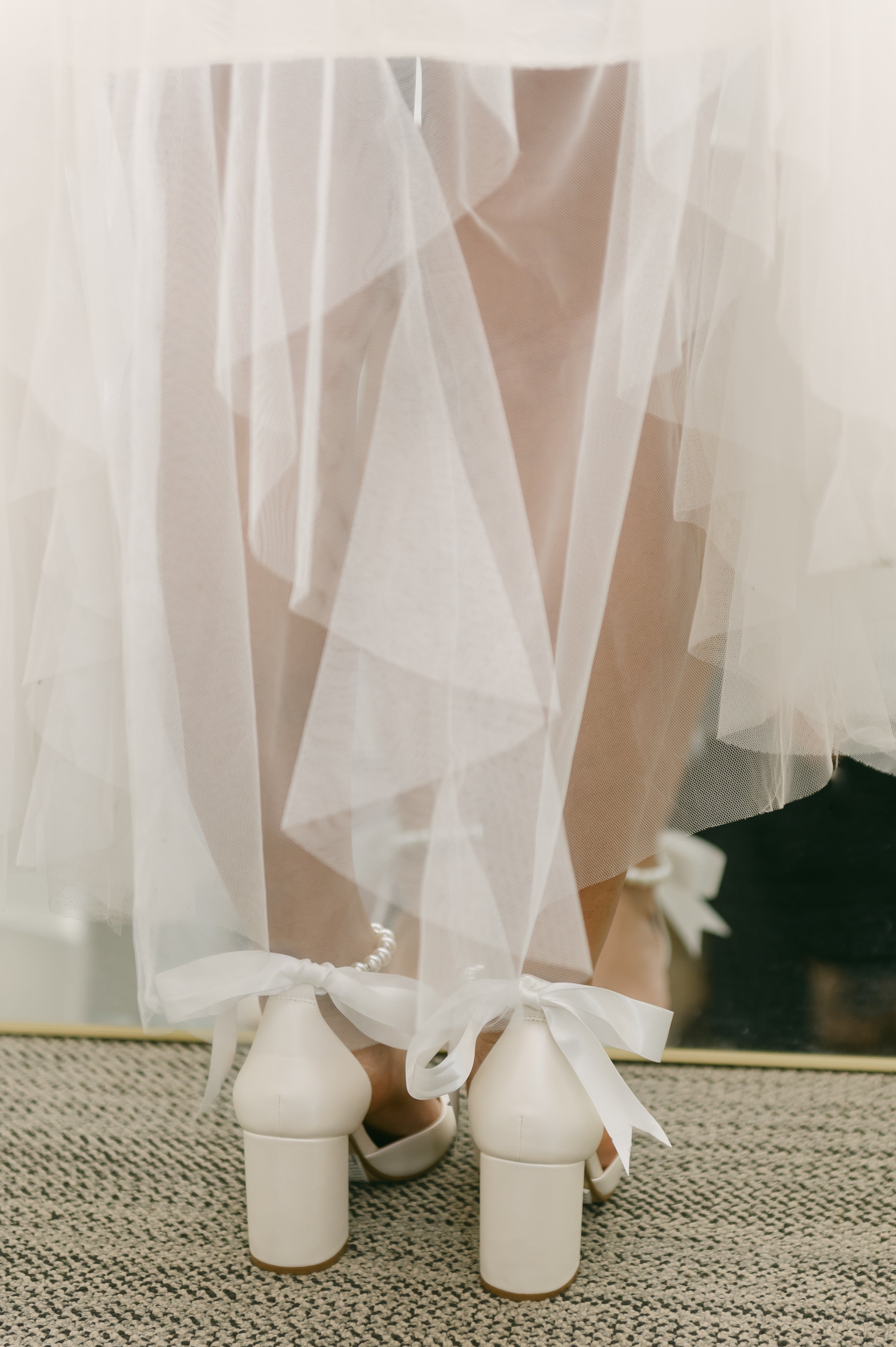 Julian Block Heels with Pearl Ribbon Ankle Tie
