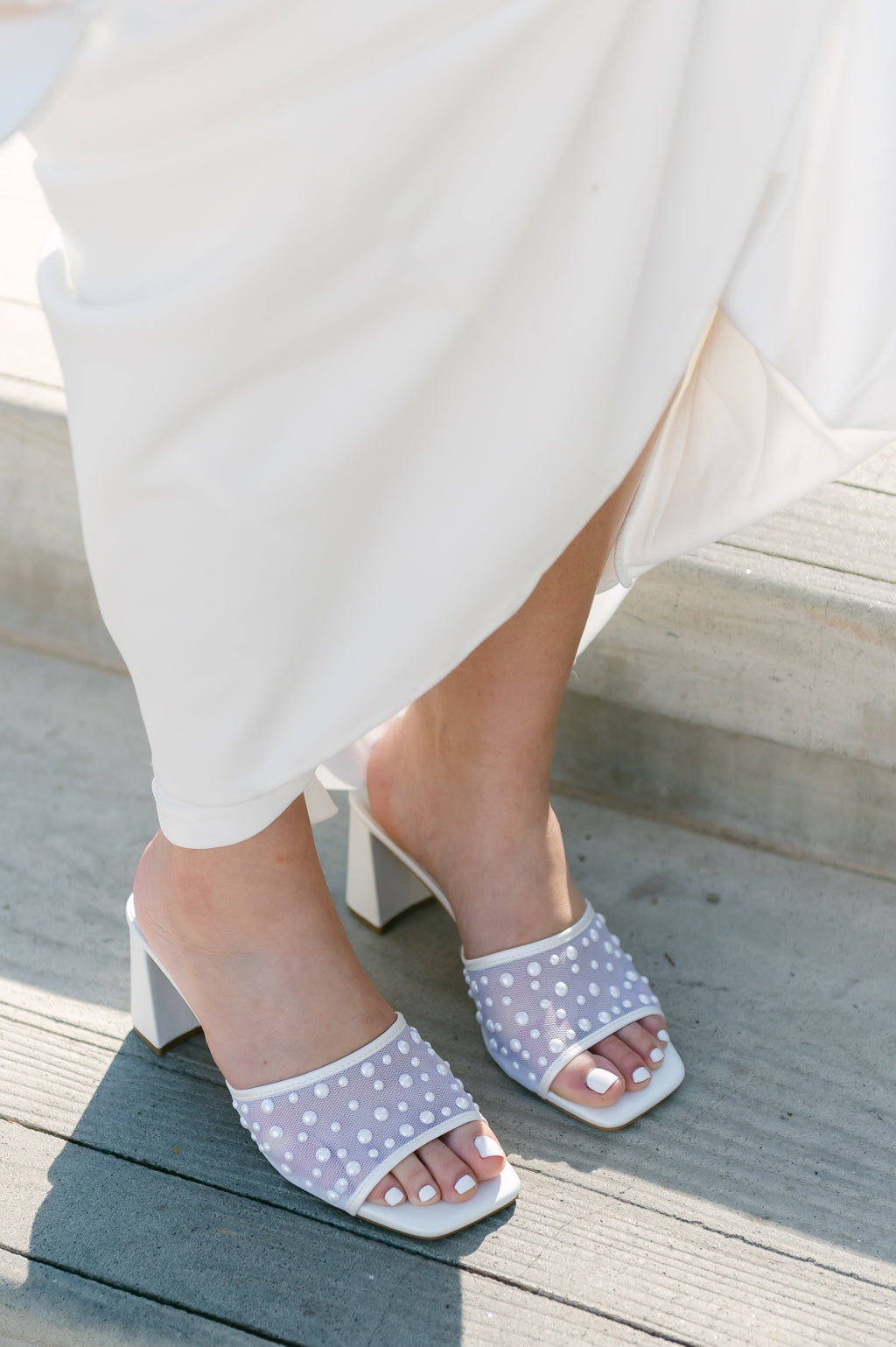 Reagan Mesh Pearl Block Heels