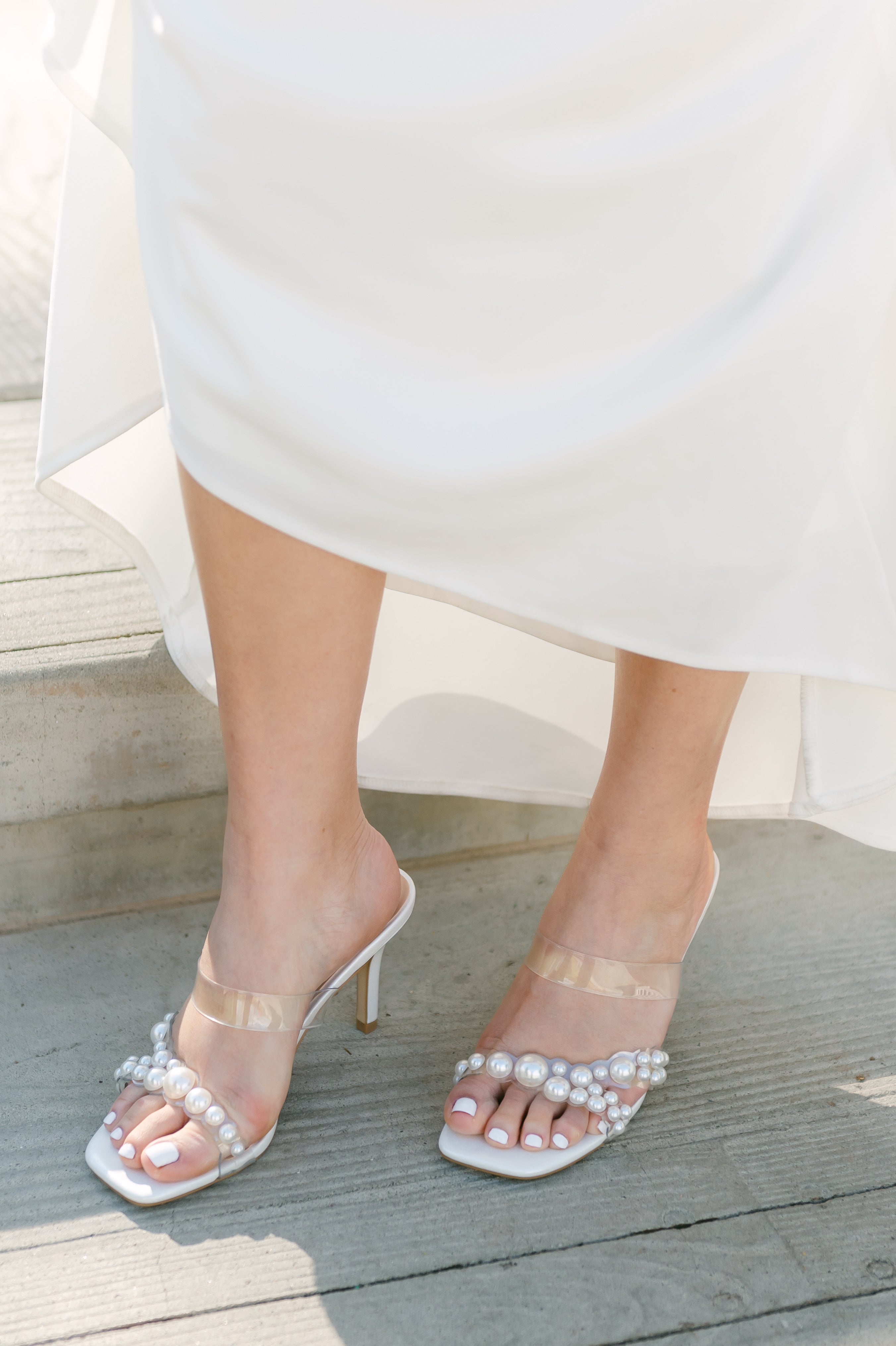Yolanda Clear Lucite White Pearl Stiletto Heels