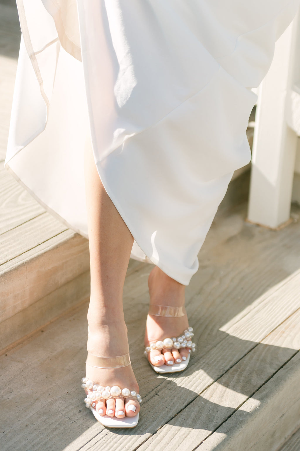Yolanda Clear Lucite White Pearl Stiletto Heels