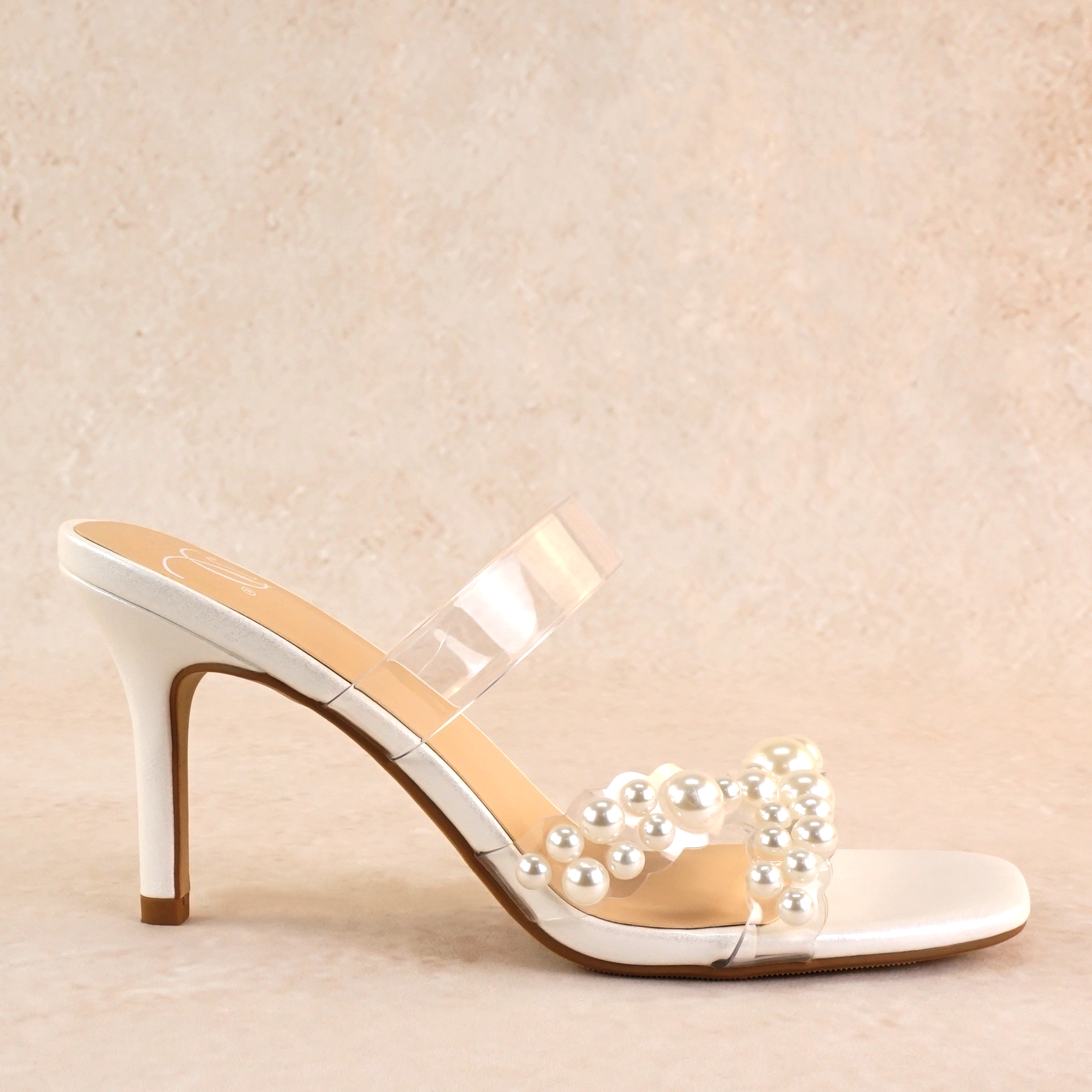 Yolanda Clear Lucite White Pearl Stiletto Heels