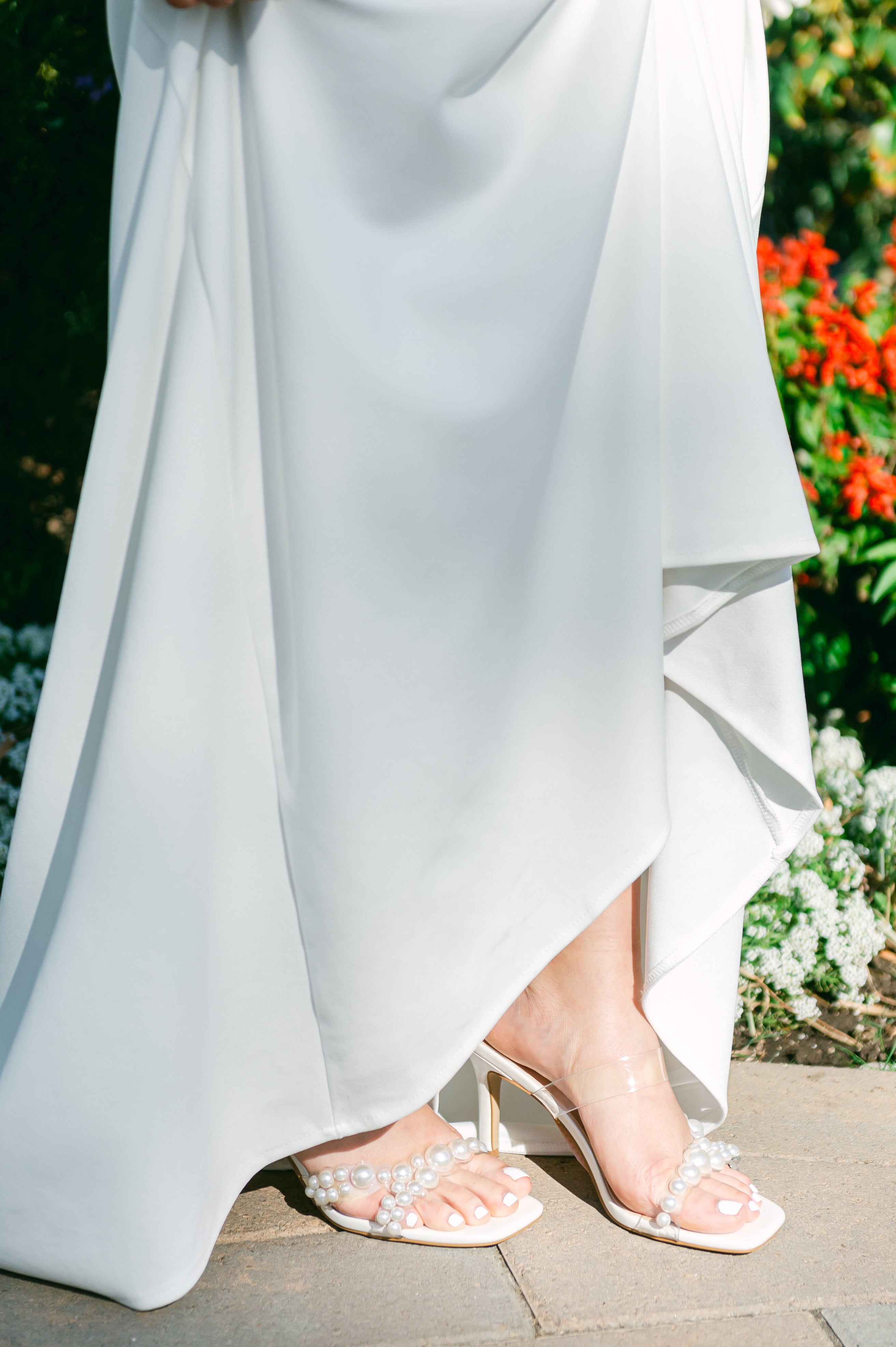 Yolanda Clear Lucite White Pearl Stiletto Heels