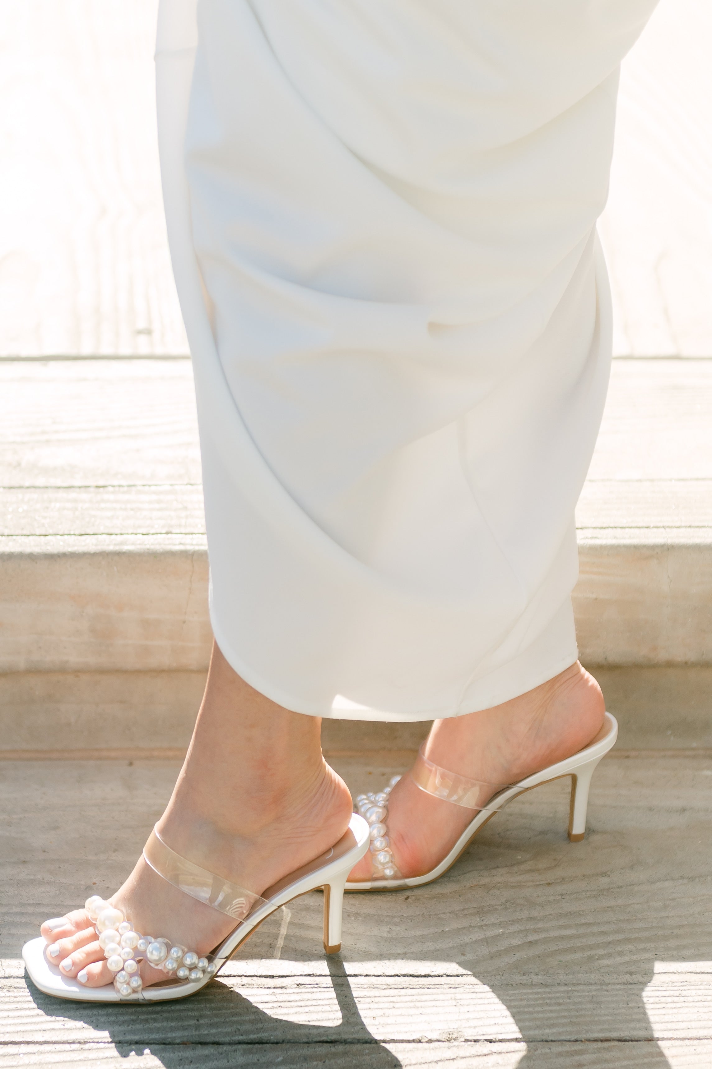 Yolanda Clear Lucite White Pearl Stiletto Heels