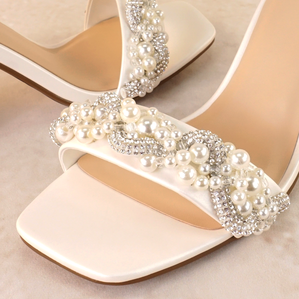 Cecilia Block Heels with Pearl and Rhinestone Twist