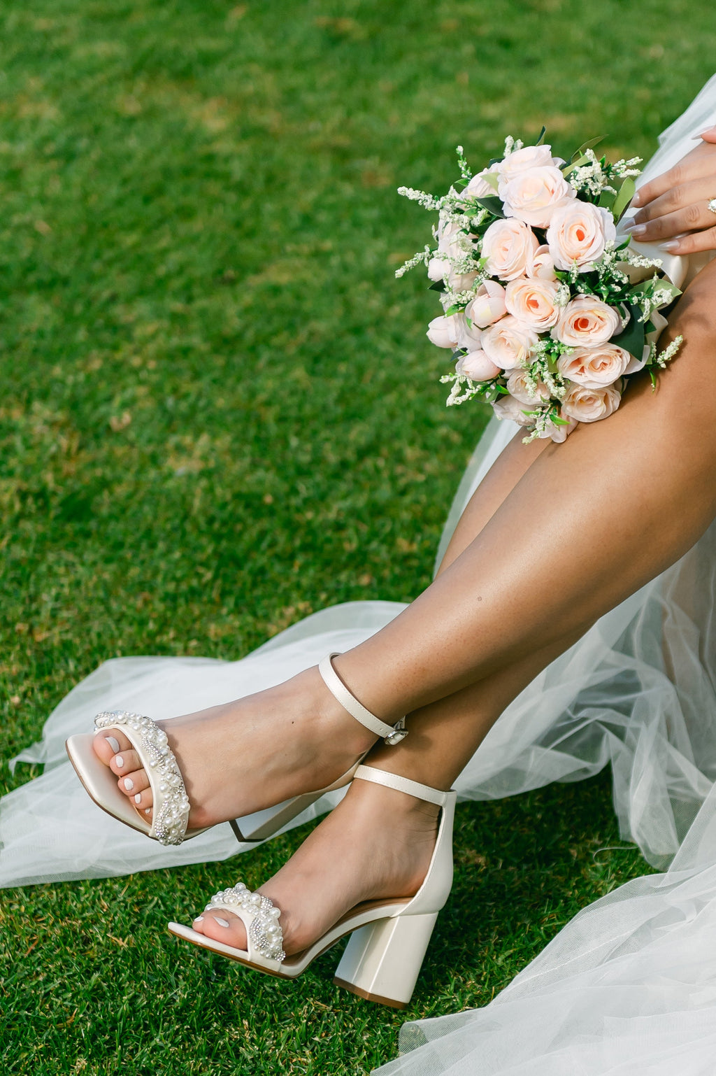Cecilia Block Heels with Pearl and Rhinestone Twist