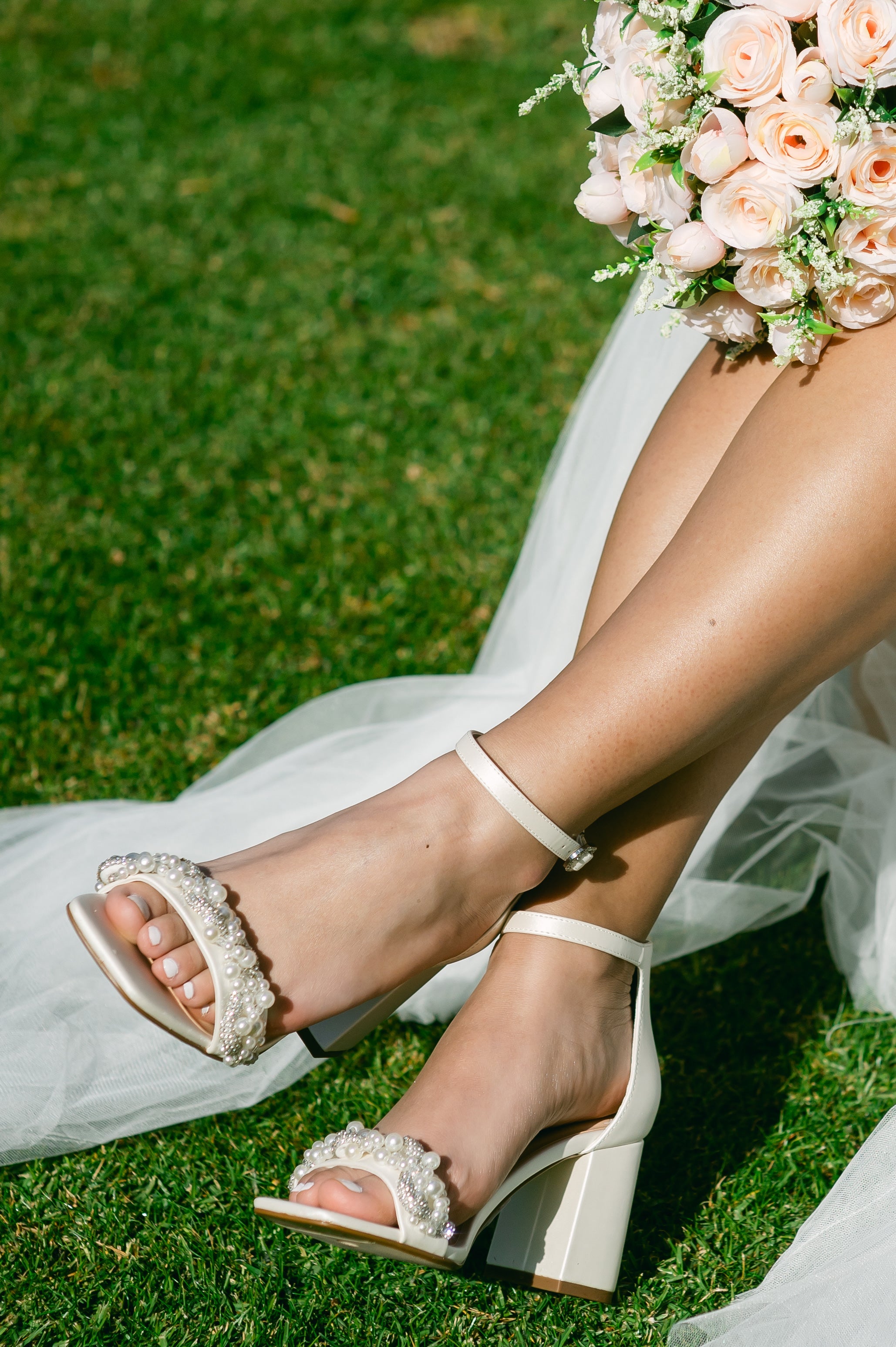 Cardea Block Heels with Pearl and Rhinestone Twist (wide fit)