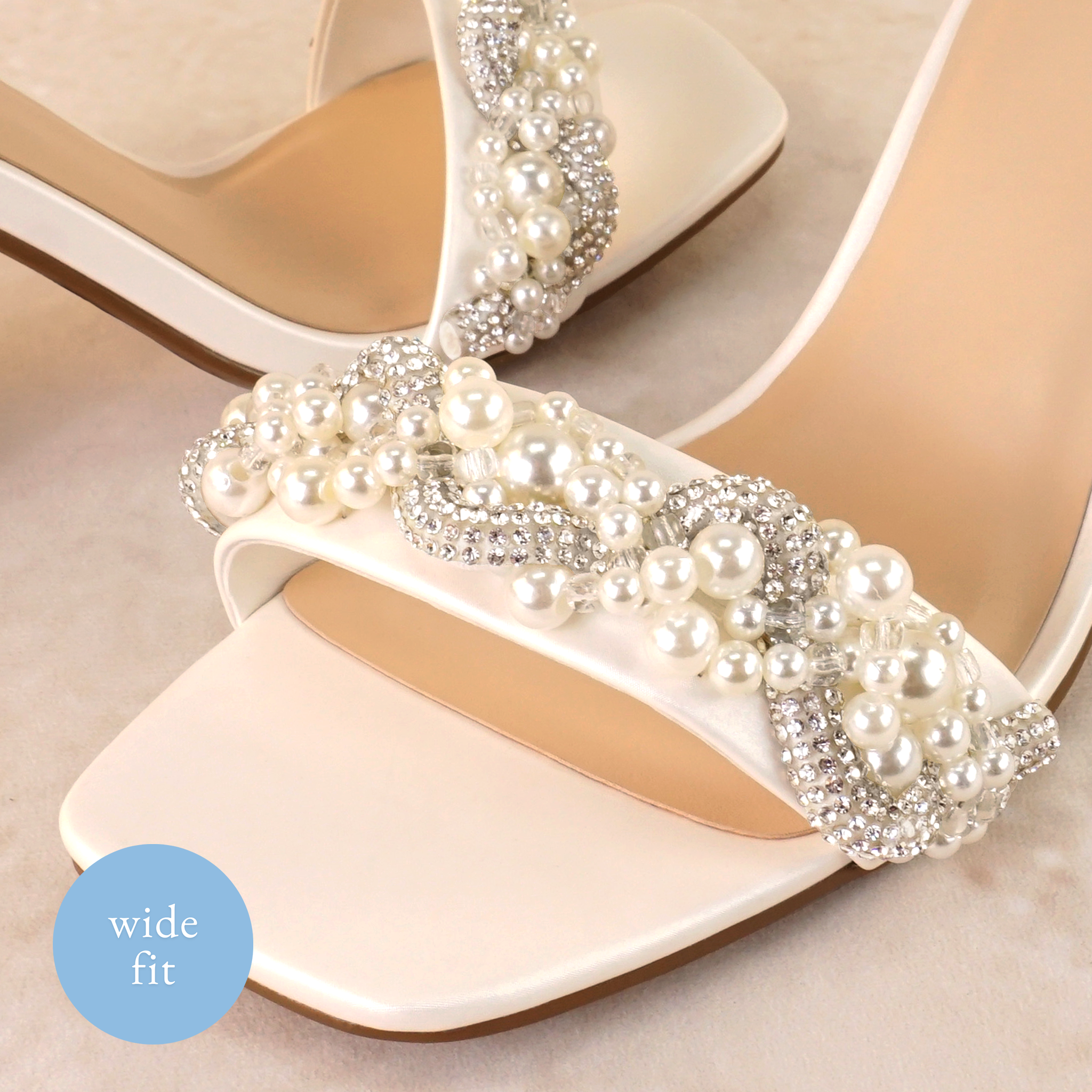 Cardea Block Heels with Pearl and Rhinestone Twist (wide fit)