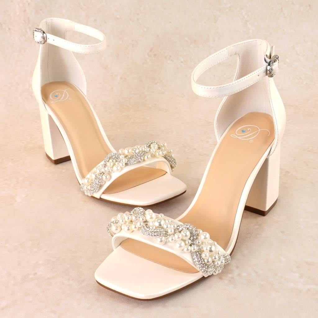 Cecilia Block Heels with Pearl and Rhinestone Twist