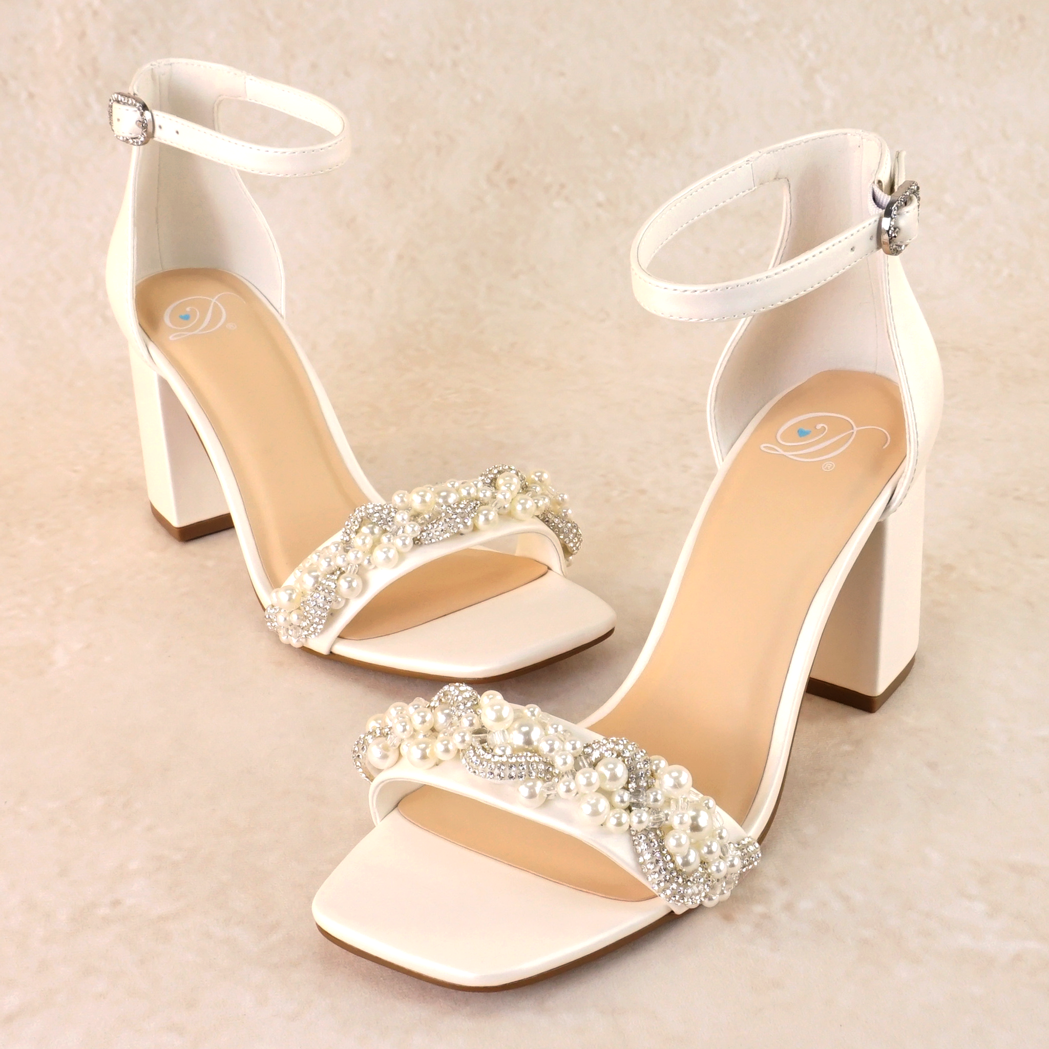 Cecilia Block Heels with Pearl and Rhinestone Twist