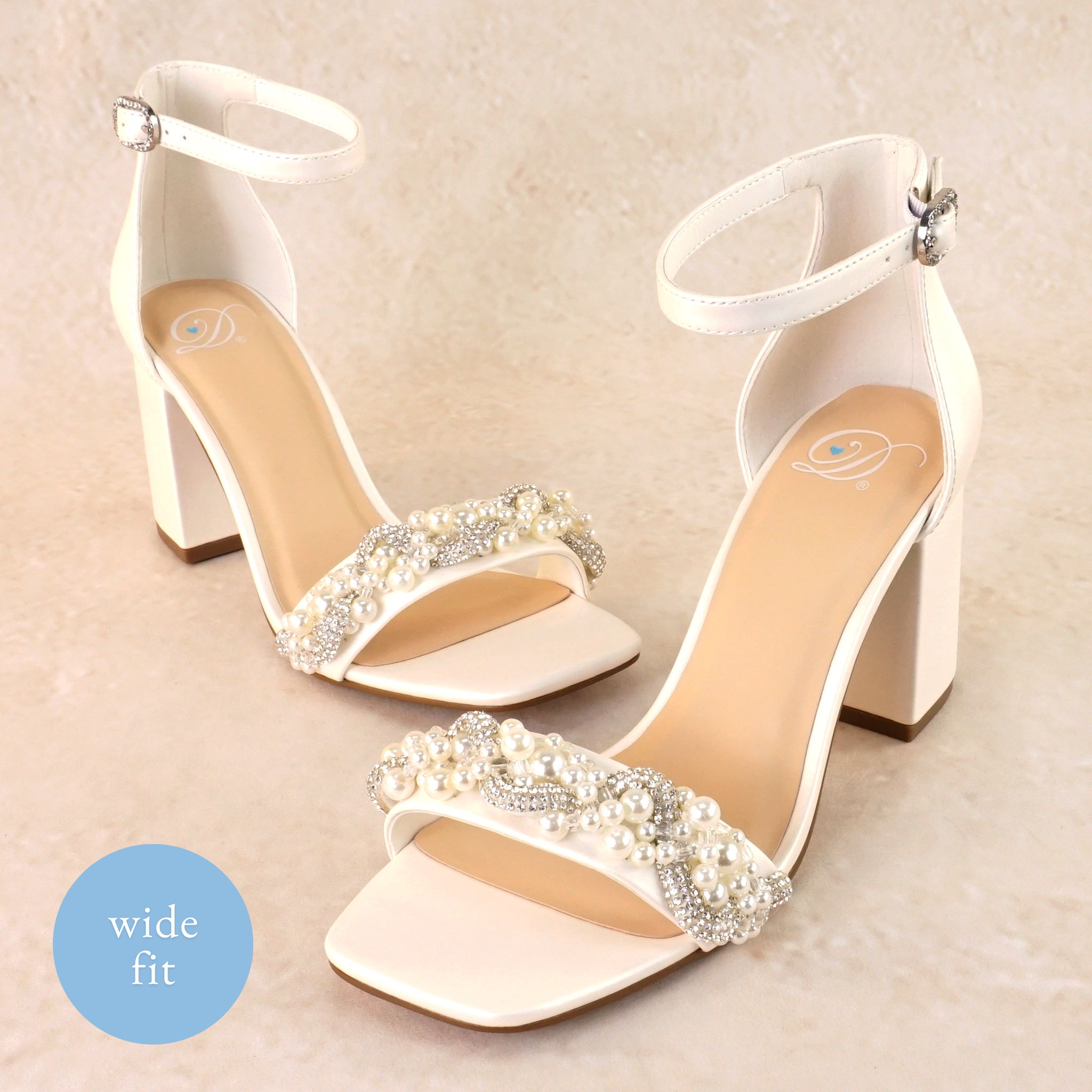 Cardea Block Heels with Pearl and Rhinestone Twist (wide fit)