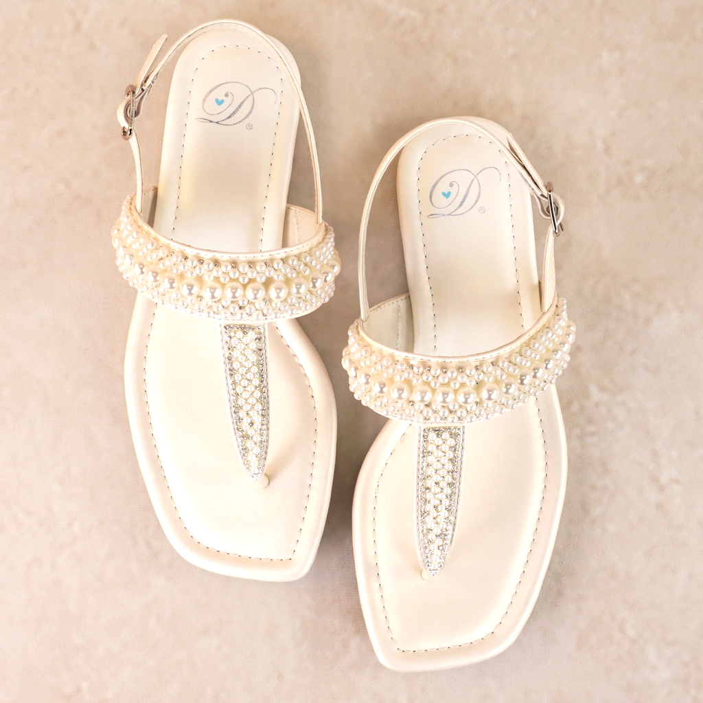 Reese Flat Sandal with Pearl and Rhinestone Details