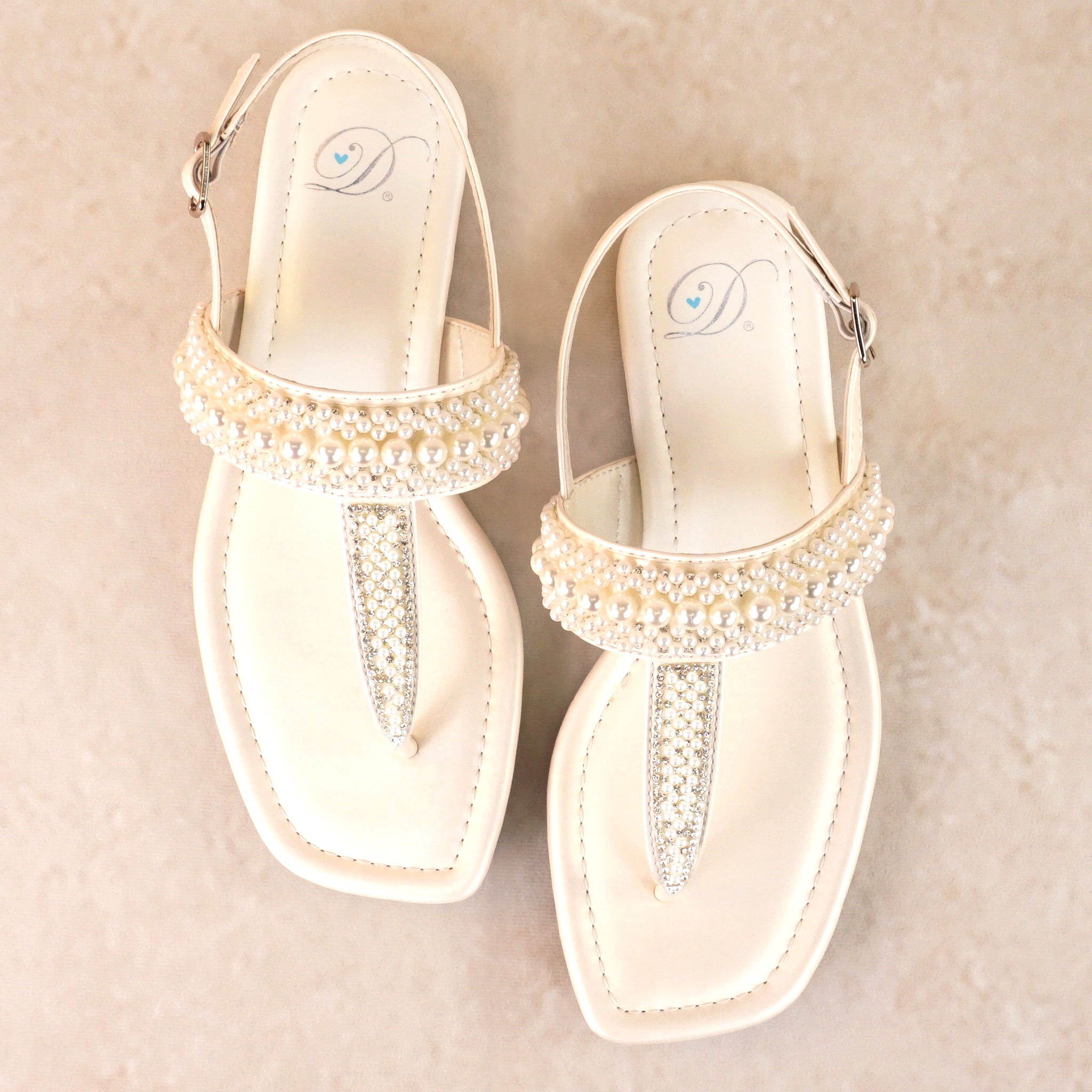 Reese Flat Sandal with Pearl and Rhinestone Details