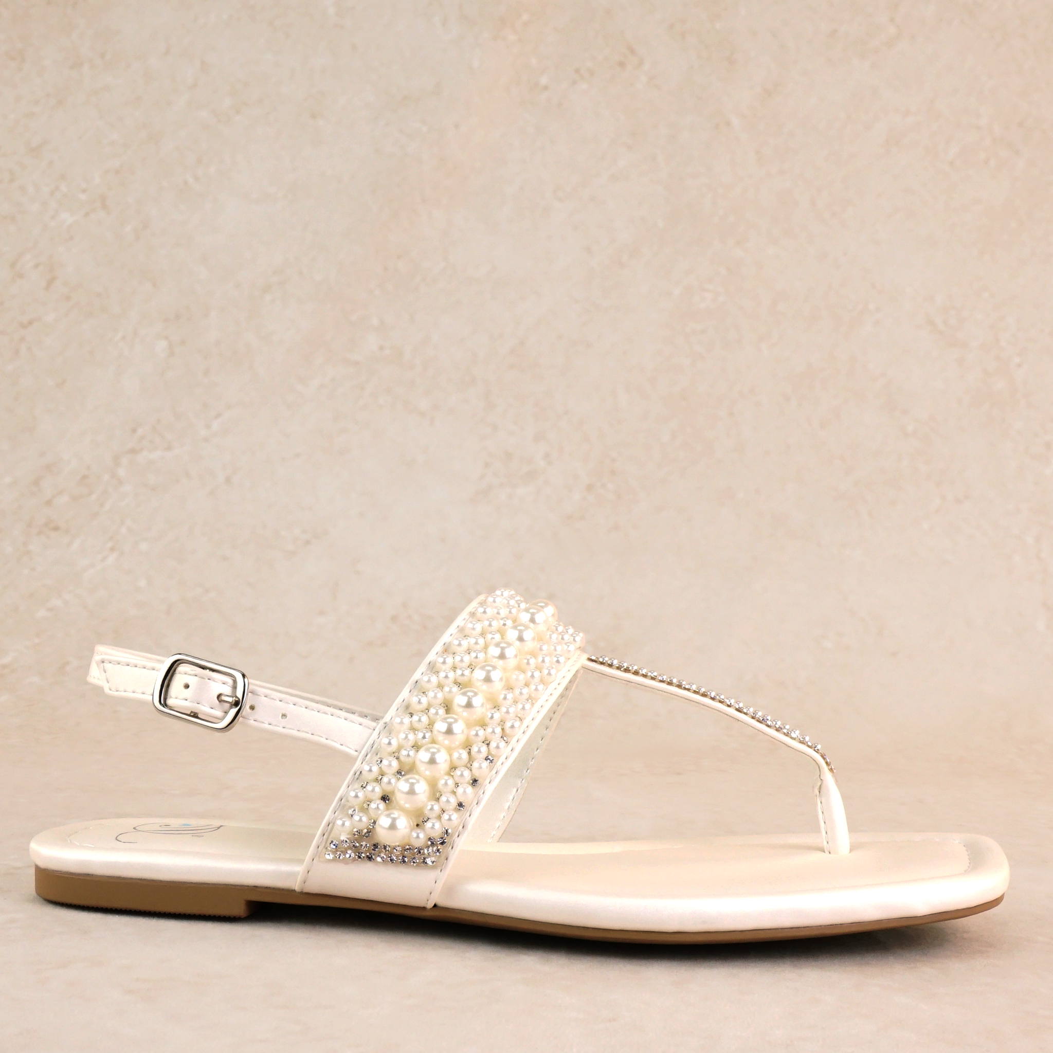 Reese Flat Sandal with Pearl and Rhinestone Details