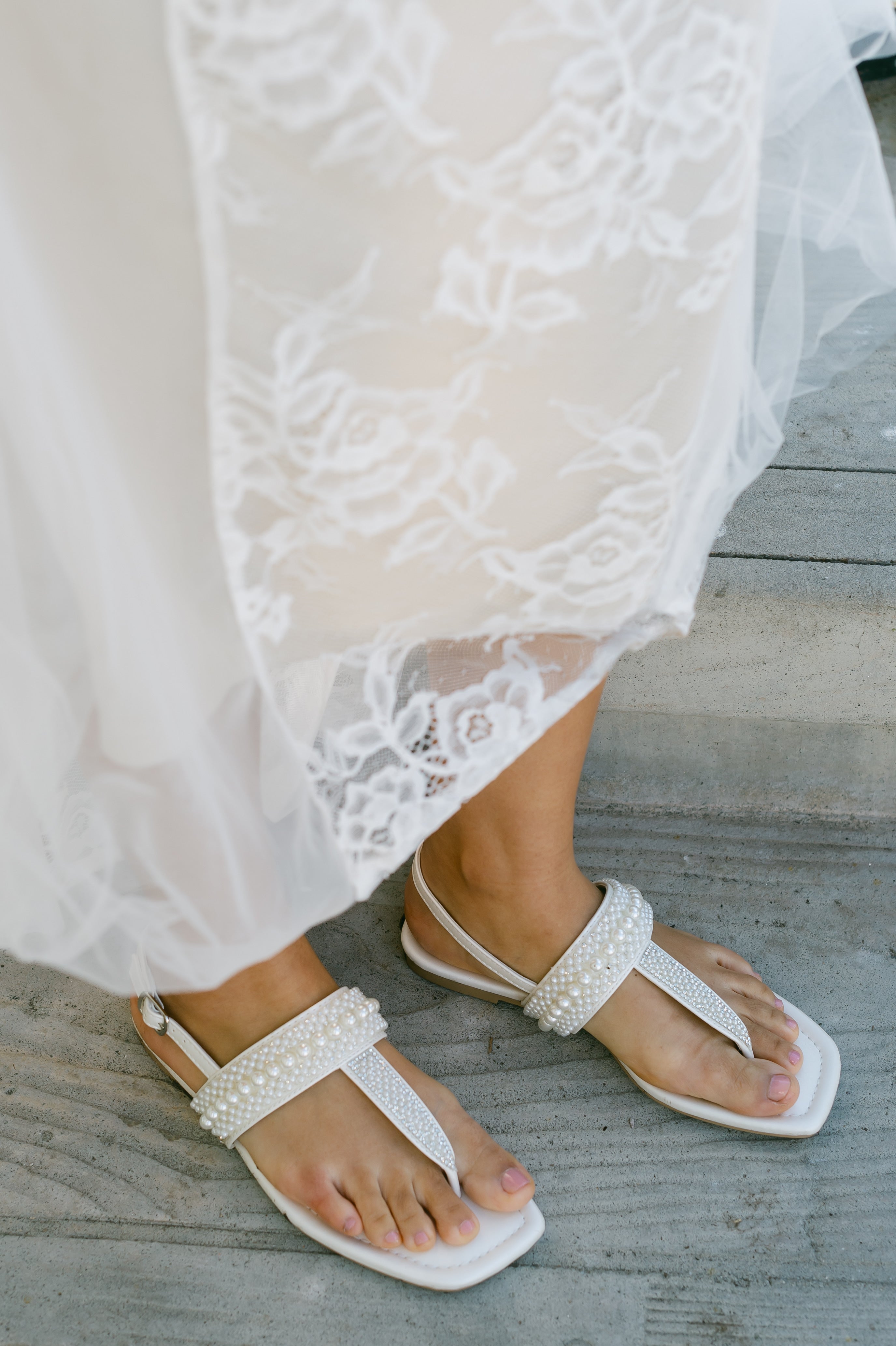 Reese Flat Sandal with Pearl and Rhinestone Details