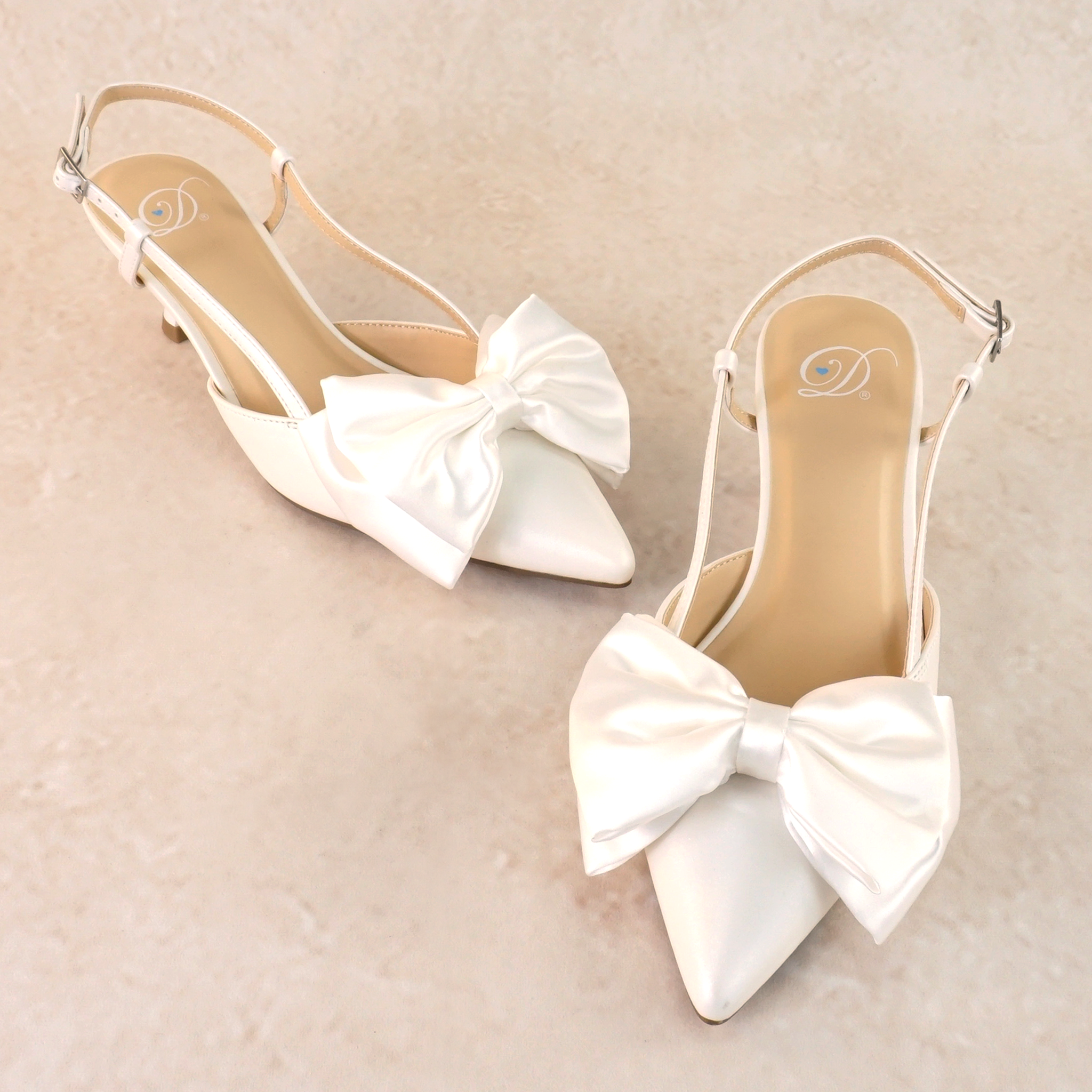 Lada White Satin Bow Kitten Heels