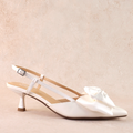 Lada White Satin Bow Kitten Heels